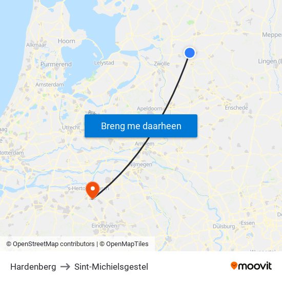 Hardenberg to Sint-Michielsgestel map