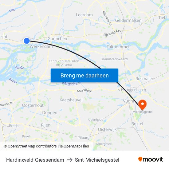 Hardinxveld-Giessendam to Sint-Michielsgestel map