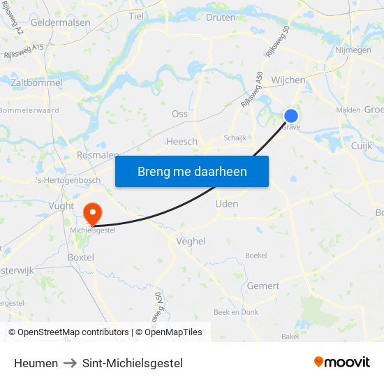 Heumen to Sint-Michielsgestel map
