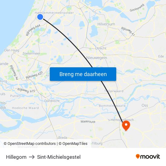 Hillegom to Sint-Michielsgestel map