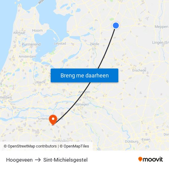 Hoogeveen to Sint-Michielsgestel map