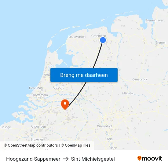 Hoogezand-Sappemeer to Sint-Michielsgestel map