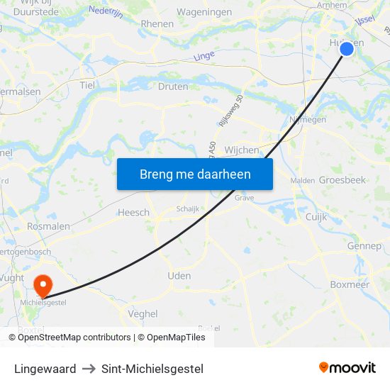Lingewaard to Sint-Michielsgestel map