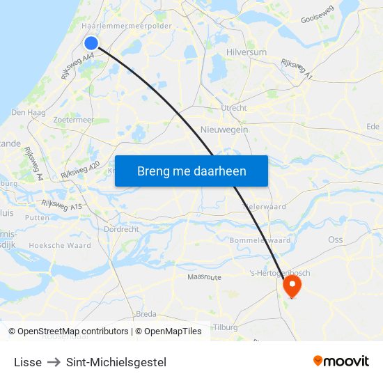 Lisse to Sint-Michielsgestel map