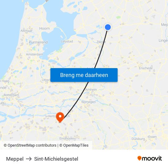 Meppel to Sint-Michielsgestel map