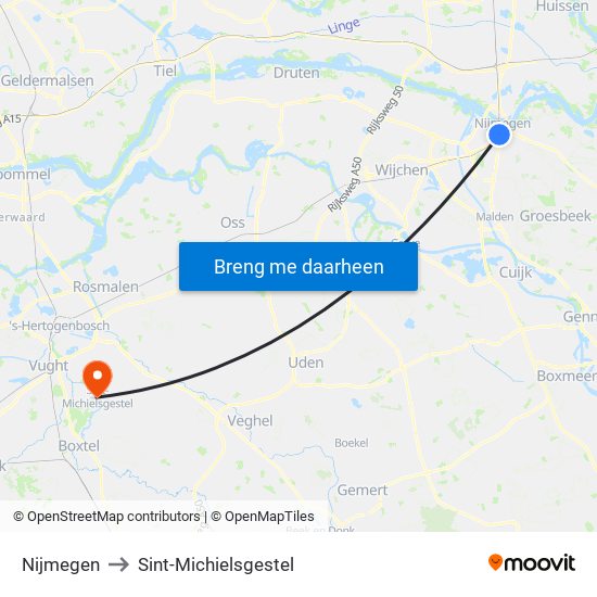 Nijmegen to Sint-Michielsgestel map