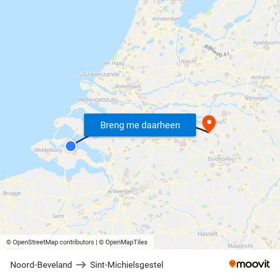 Noord-Beveland to Sint-Michielsgestel map