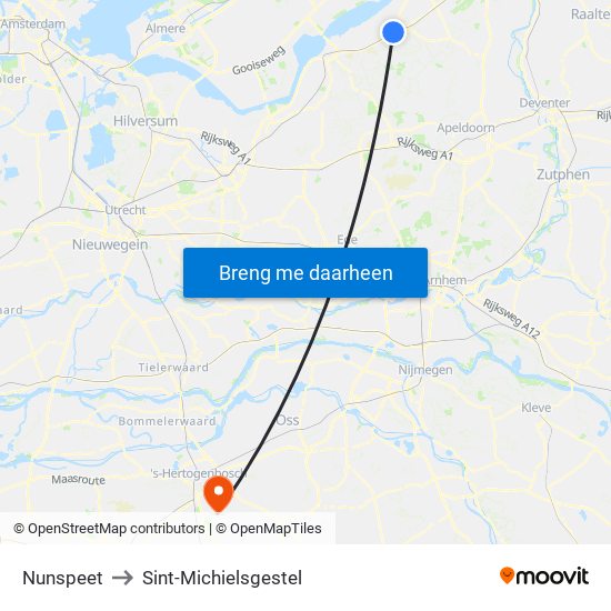 Nunspeet to Sint-Michielsgestel map