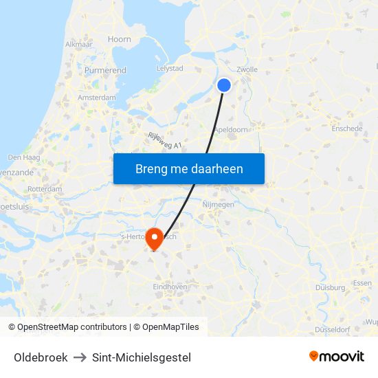 Oldebroek to Sint-Michielsgestel map