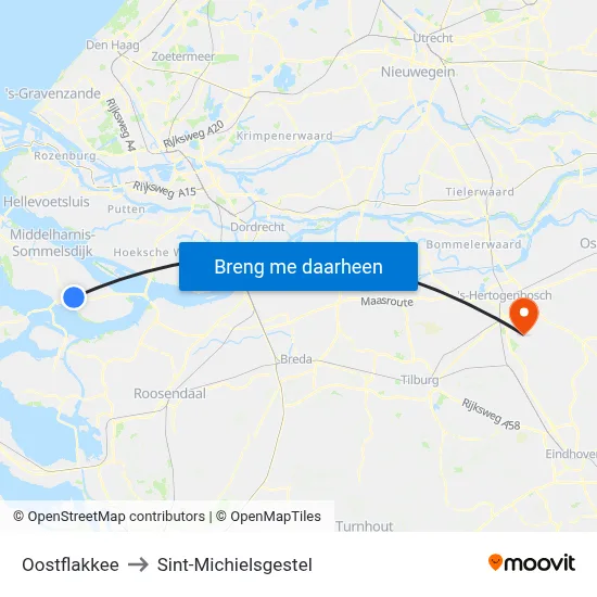 Oostflakkee to Sint-Michielsgestel map