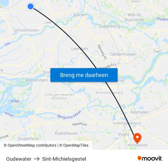 Oudewater to Sint-Michielsgestel map