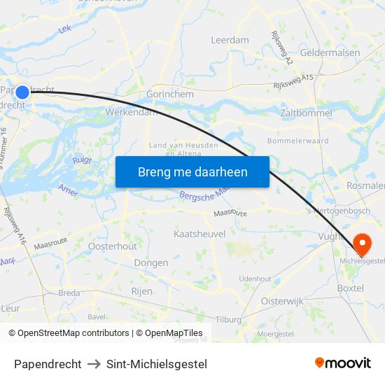 Papendrecht to Sint-Michielsgestel map