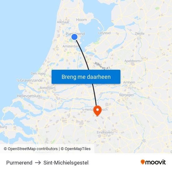 Purmerend to Sint-Michielsgestel map
