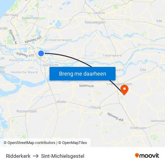 Ridderkerk to Sint-Michielsgestel map