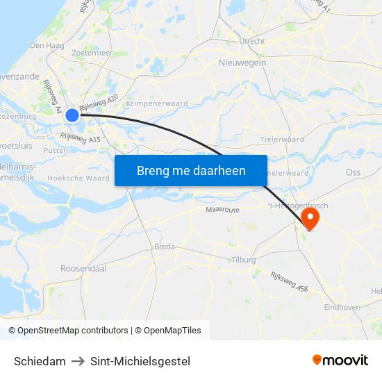 Schiedam to Sint-Michielsgestel map