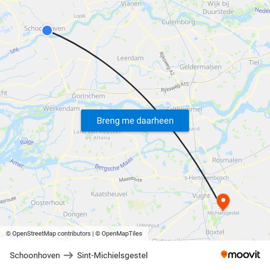 Schoonhoven to Sint-Michielsgestel map