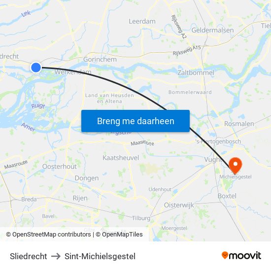 Sliedrecht to Sint-Michielsgestel map
