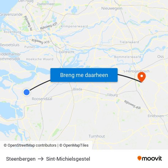 Steenbergen to Sint-Michielsgestel map