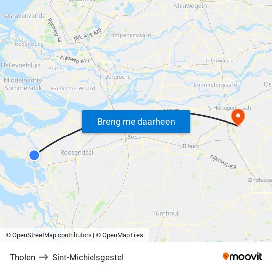Tholen to Sint-Michielsgestel map