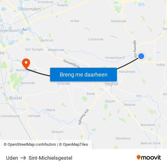 Uden to Sint-Michielsgestel map