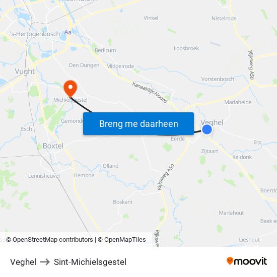 Veghel to Sint-Michielsgestel map