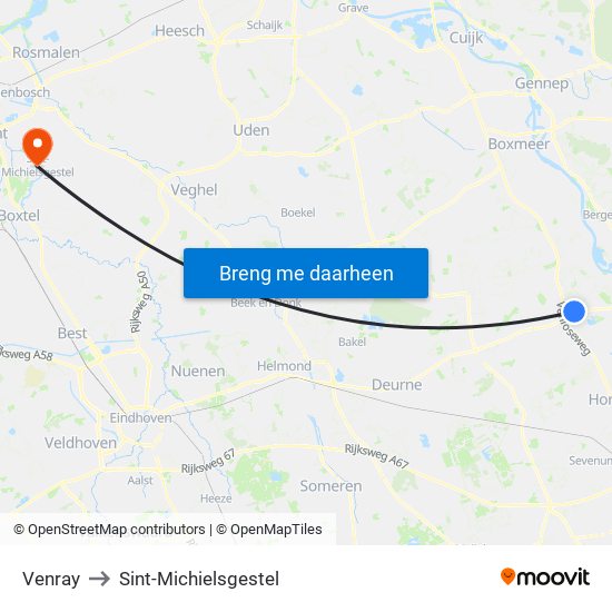 Venray to Sint-Michielsgestel map