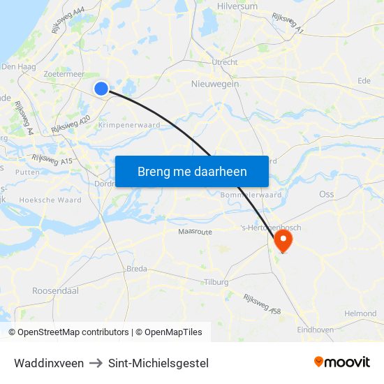 Waddinxveen to Sint-Michielsgestel map