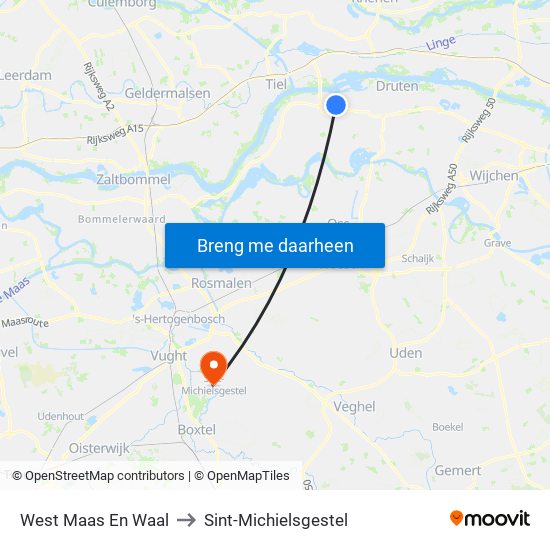 West Maas En Waal to Sint-Michielsgestel map