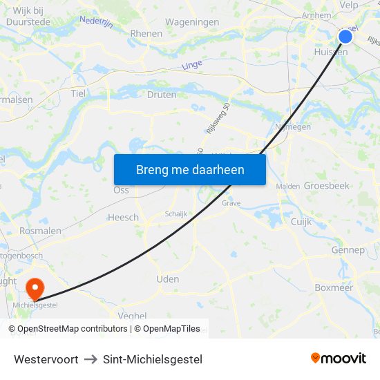 Westervoort to Sint-Michielsgestel map