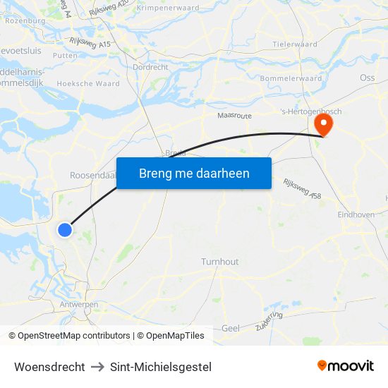 Woensdrecht to Sint-Michielsgestel map