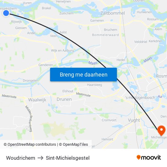 Woudrichem to Sint-Michielsgestel map