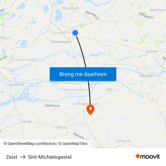 Zeist to Sint-Michielsgestel map