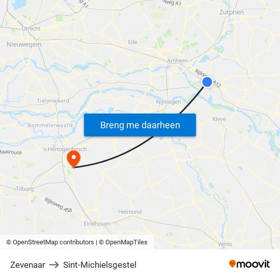 Zevenaar to Sint-Michielsgestel map