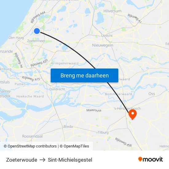 Zoeterwoude to Sint-Michielsgestel map