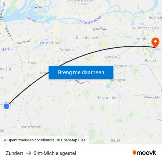 Zundert to Sint-Michielsgestel map