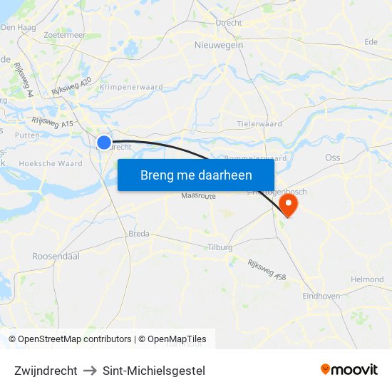 Zwijndrecht to Sint-Michielsgestel map