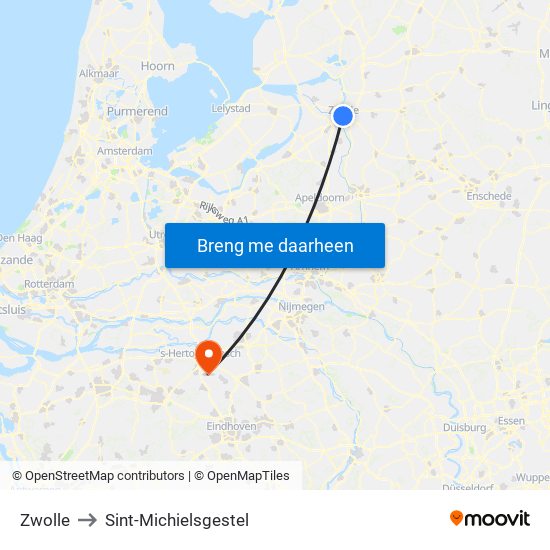 Zwolle to Sint-Michielsgestel map