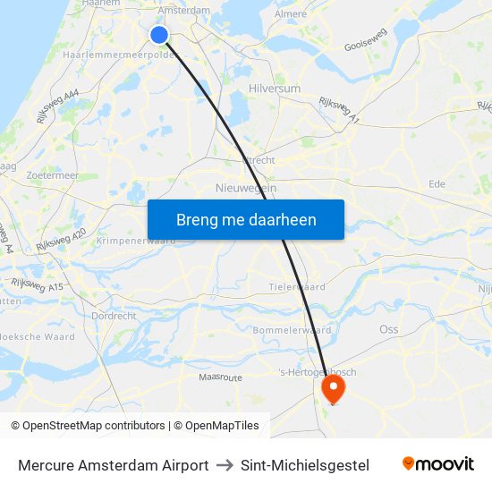 Mercure Amsterdam Airport to Sint-Michielsgestel map