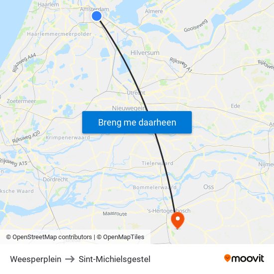 Weesperplein to Sint-Michielsgestel map