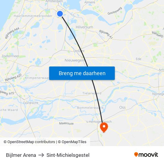 Bijlmer Arena to Sint-Michielsgestel map