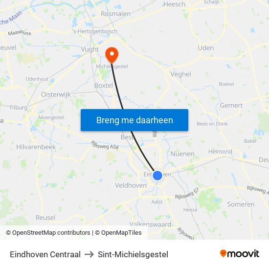 Eindhoven Centraal to Sint-Michielsgestel map