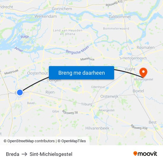 Breda to Sint-Michielsgestel map