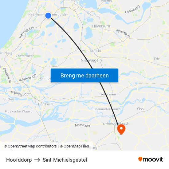 Hoofddorp to Sint-Michielsgestel map