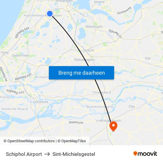 Schiphol Airport to Sint-Michielsgestel map