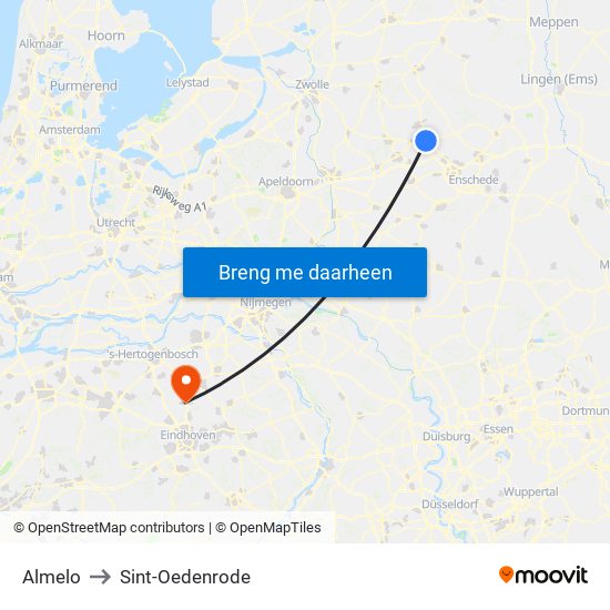 Almelo to Sint-Oedenrode map