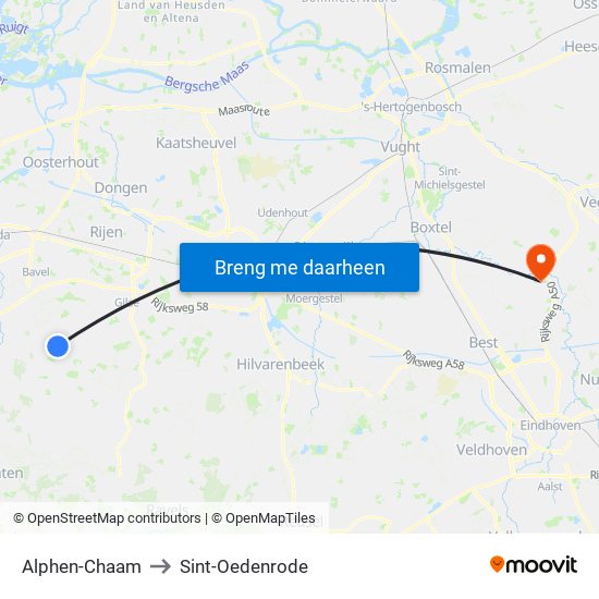 Alphen-Chaam to Sint-Oedenrode map