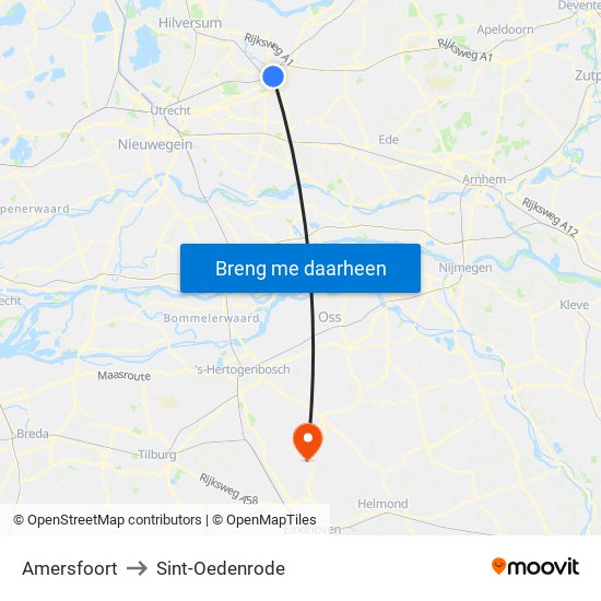Amersfoort to Sint-Oedenrode map