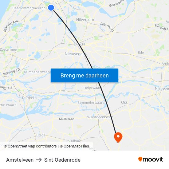Amstelveen to Sint-Oedenrode map