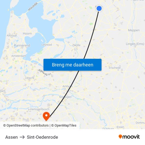 Assen to Sint-Oedenrode map