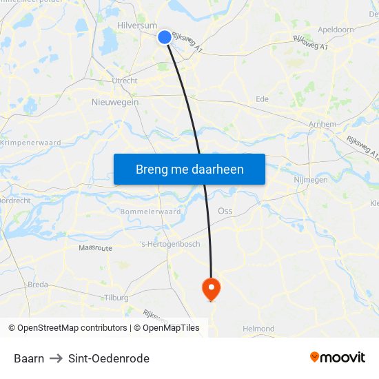 Baarn to Sint-Oedenrode map